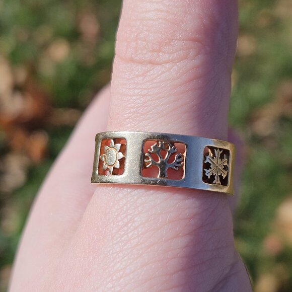 14K Yellow Gold James Avery Filigree Four 4 Seasons 8mm Band Ring Size 10.5 - Picture 4 of 10